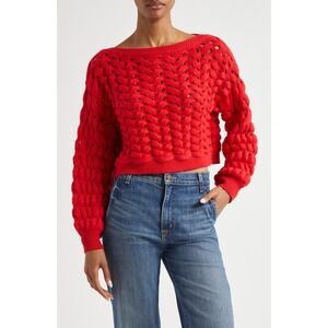alice + olivia Allene Chunky Open Stitch Ruby Red Crop Sweater Medium NWOT $495